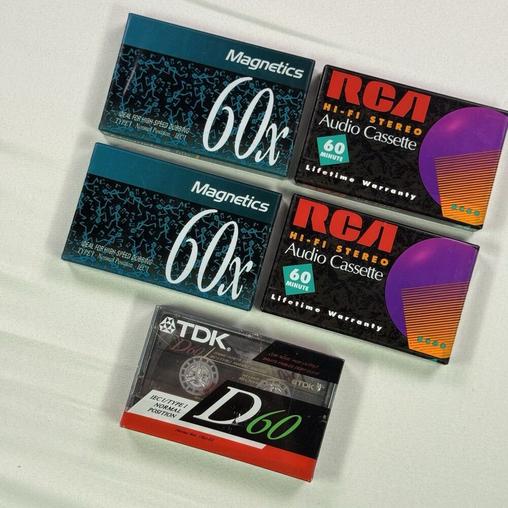 New Vintage Lot of five 60 minute Blank Cassettes - Magnetics RCA TDK - Sealed
